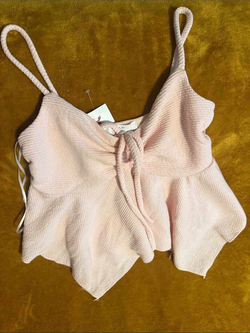 gaze Blush Pink Peplum Knit Camisole with Tie Front